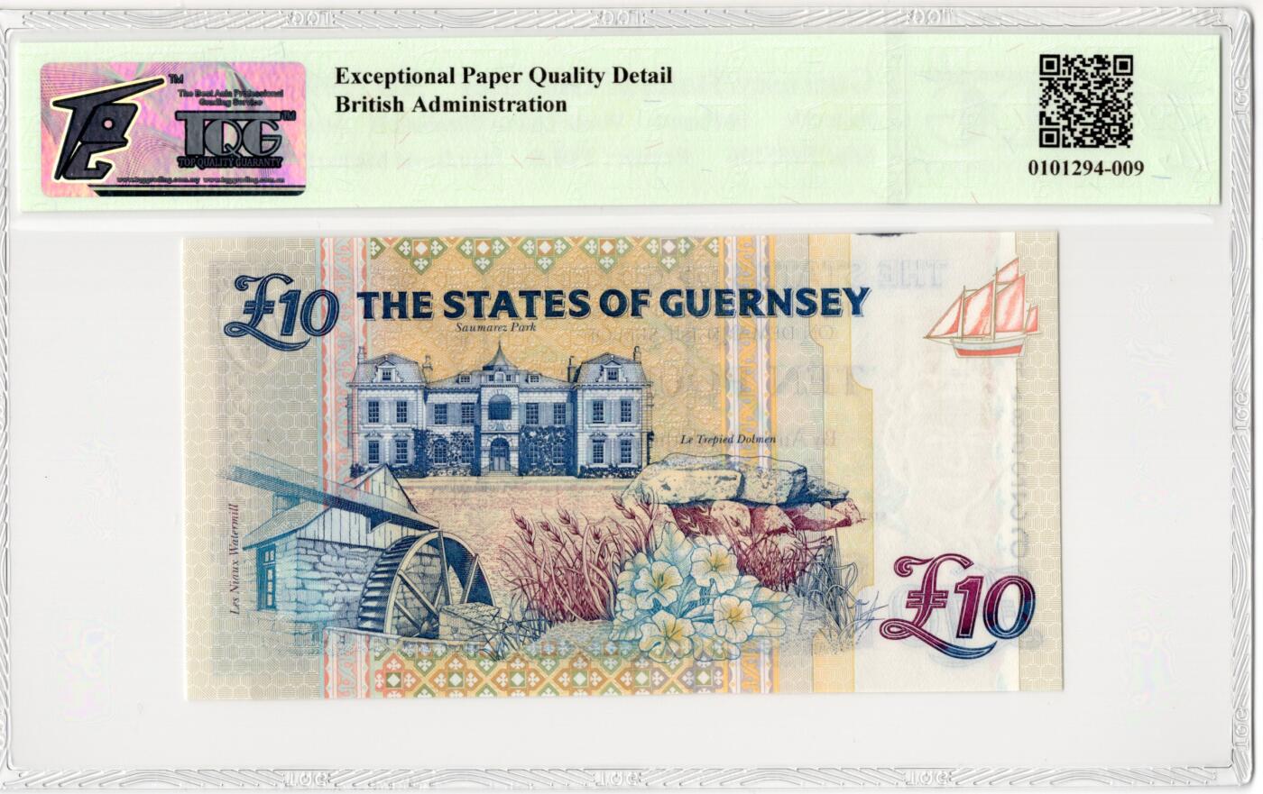 PThappally收藏第55次拍卖，英联邦地区硬币纸币 1995  根西岛 10 镑纸币   签名为D.M. Clark, Pick: 57c, TQG 65 EPQD Gem UNC