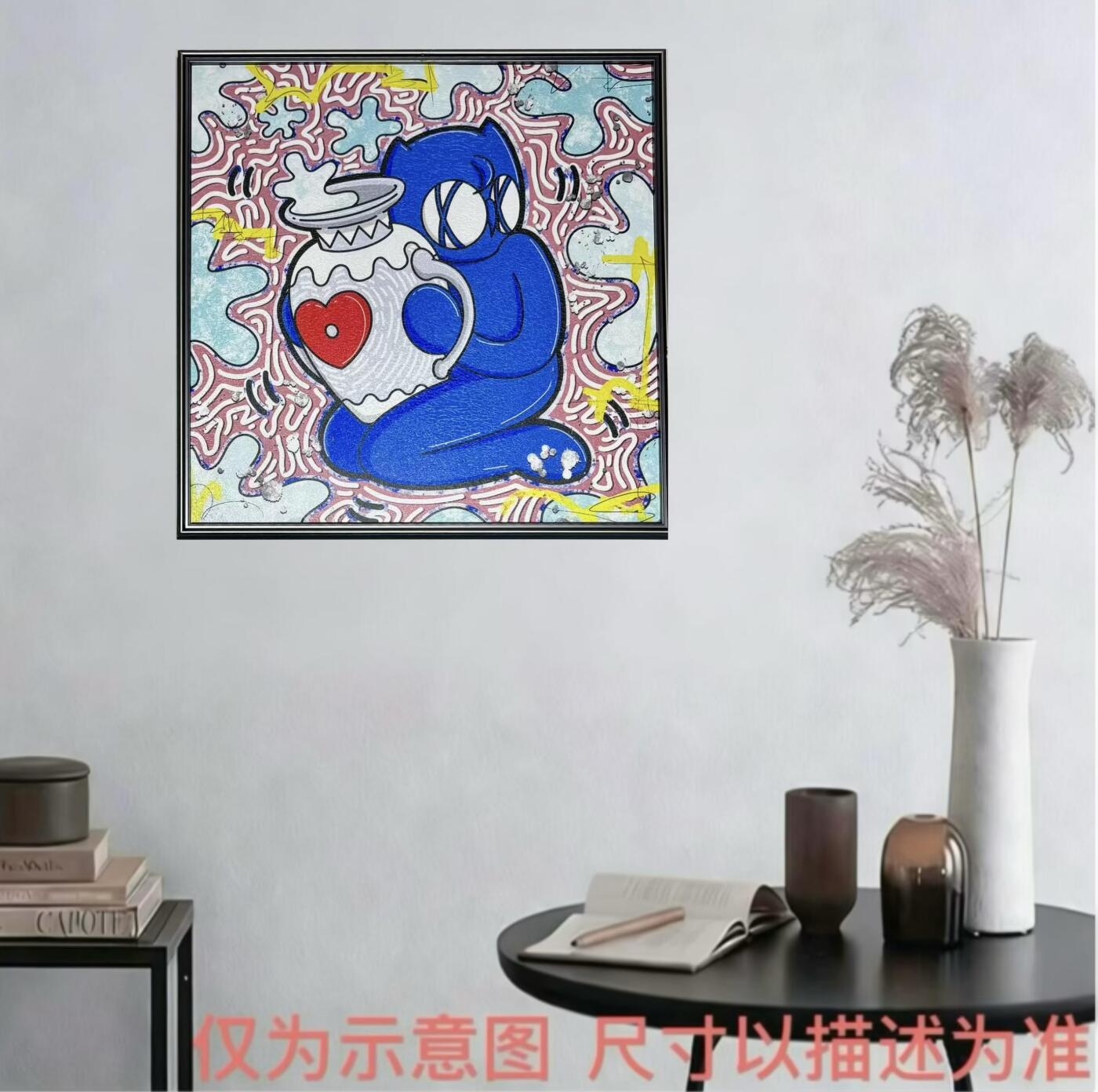 零元拍：歪歪 OWSON 系列作品装饰肌理画《十二星座-水瓶座》，相框尺寸35/35CM。因展品出展，镜框可能有轻微划痕，介意勿拍