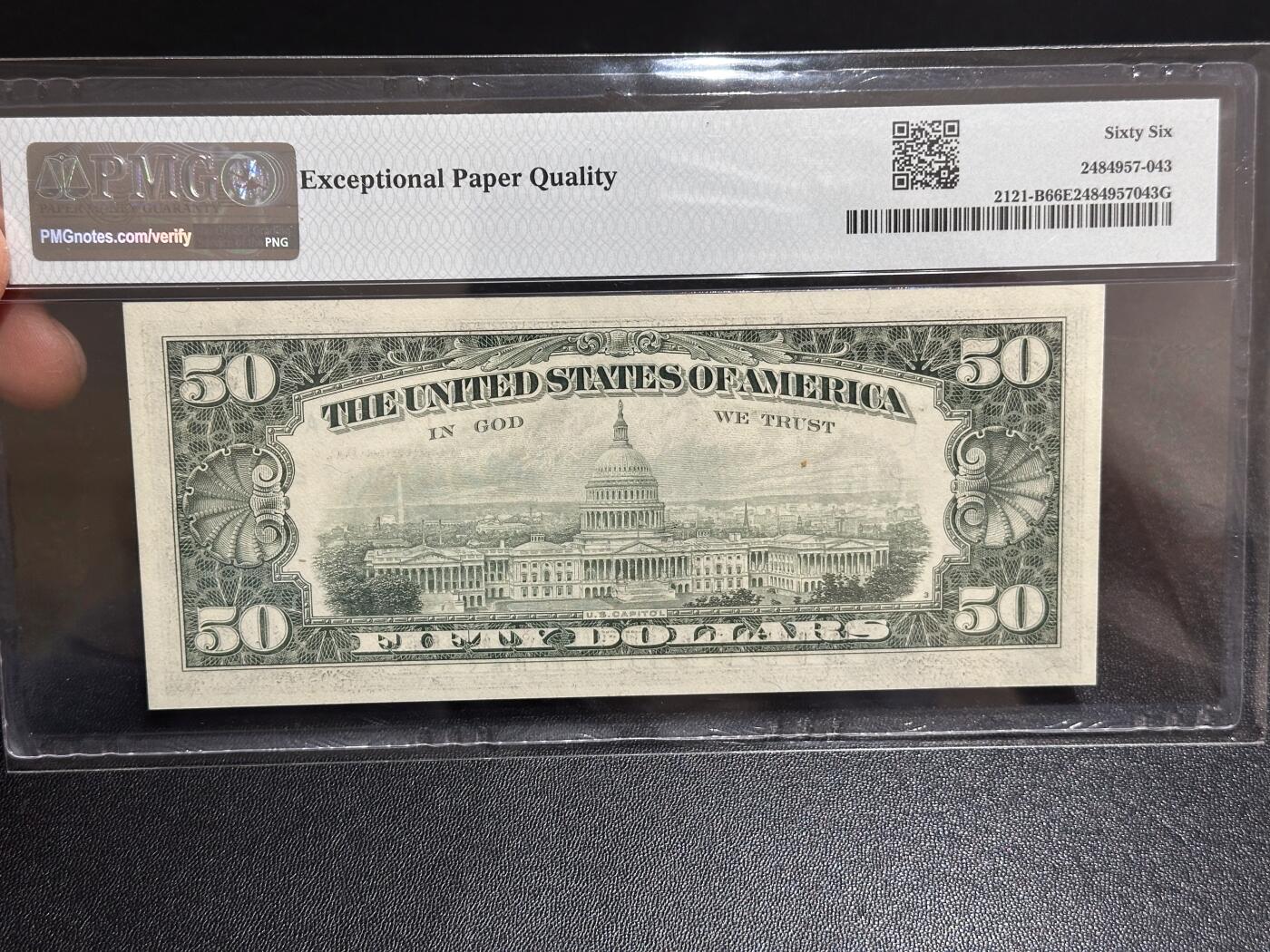 《外钞收藏家》第六百一十一期（农历新年第一场/快递恢复正常再发货）（长期征集拍品、欢迎藏友们联系合作） 1981年美国小头版50美元 PMG66 亚军分 冠军只有1枚