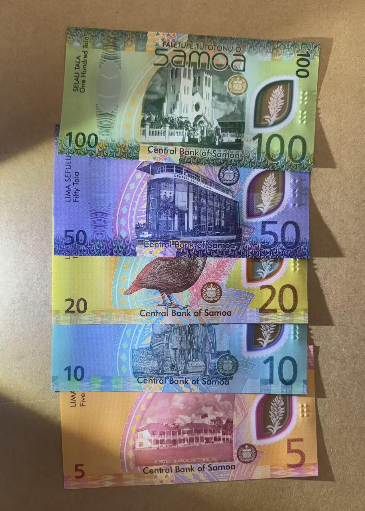 【Blue Auction】世界纸币精拍第787期——18级TOP拍卖/信誉/品质/专业/高效💫  【一组5张首发冠 266全同小号】萨摩亚 新版5-100塔拉 全新UNC