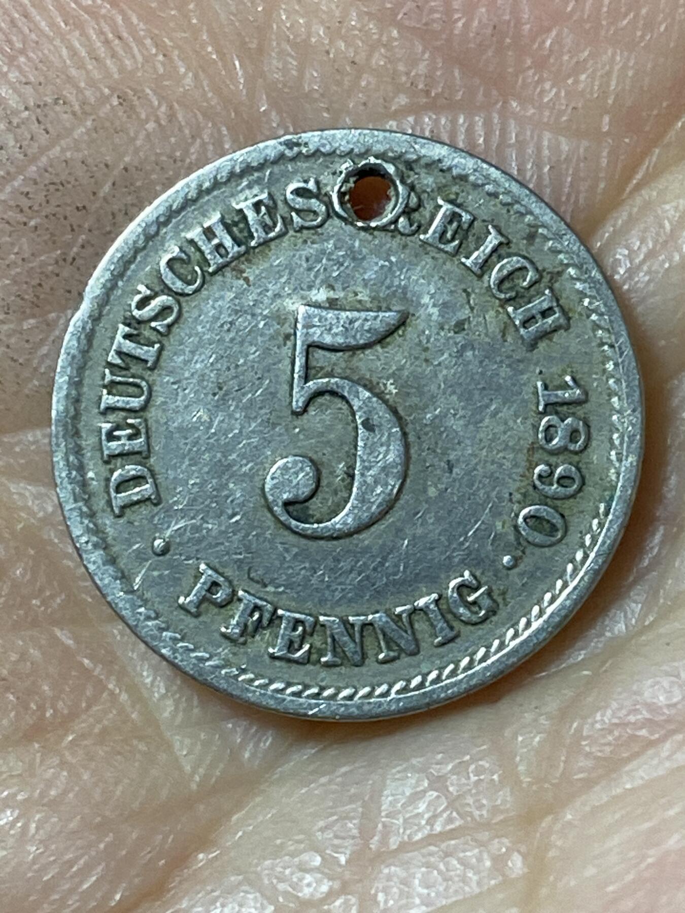 2026年第二十五场(总第一百九十四场）外国好品散币场(免佣金) 打孔–德意志帝国1890年5芬尼(威廉二世时期，J标，汉堡造)