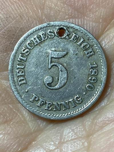 2026年第二十五场(总第一百九十四场）外国好品散币场(免佣金) - 打孔–德意志帝国1890年5芬尼(威廉二世时期，J标，汉堡造)