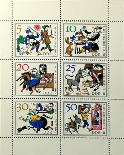 ↓君缘收藏744期☞钱币邮品↓无佣金、可寄存、满30元包邮  - 德国邮票东德，1966年童话(第一组):格林童话《桌子、金驴和棍子》小版张