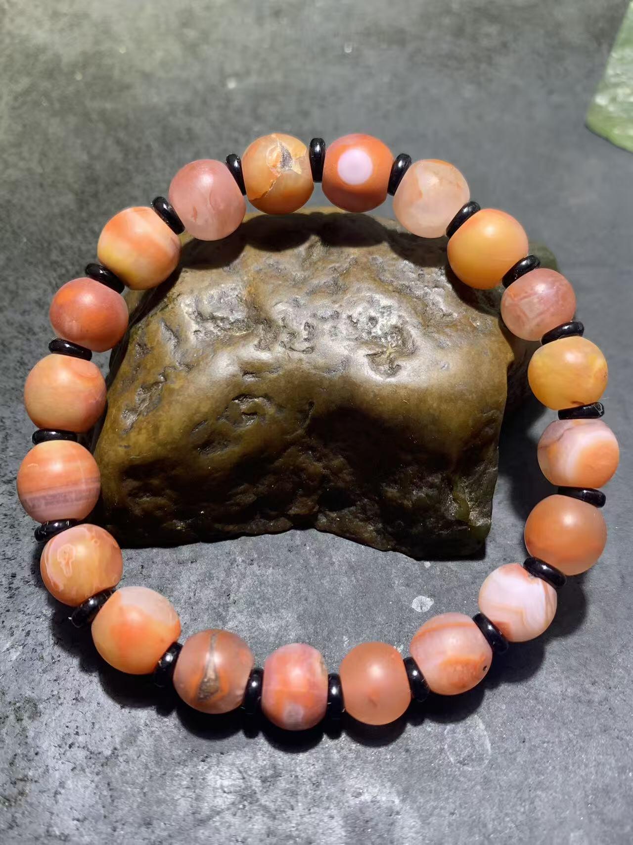 川料亚光南红玛瑙苹果珠单圈手串一条