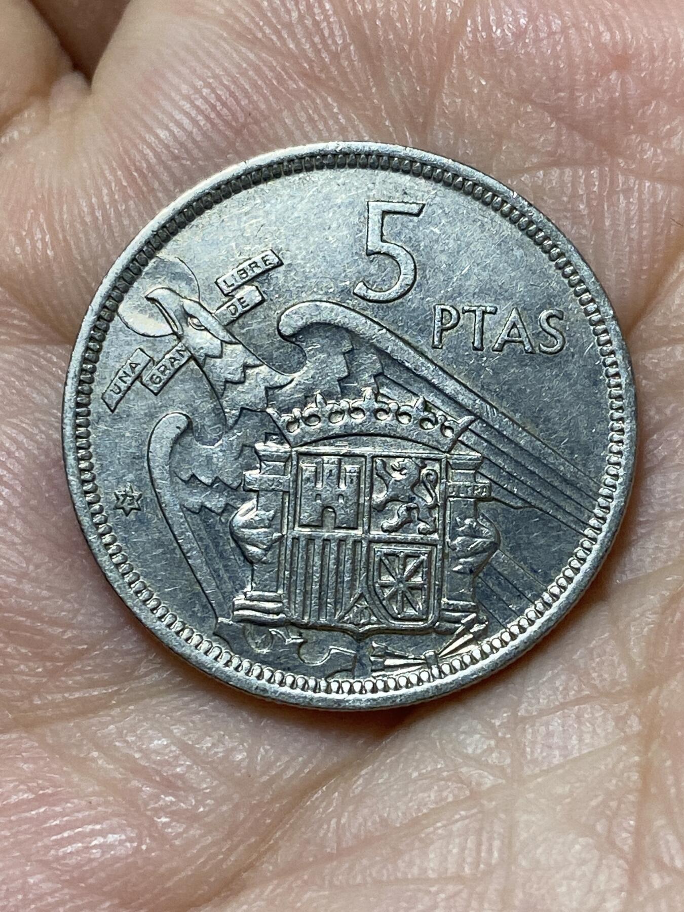 2026年第二十七场(总第一百九十六场）外国好品散币场(免佣金) 西班牙🇪🇸1957(73)年5比塞塔(弗朗哥执政时期)