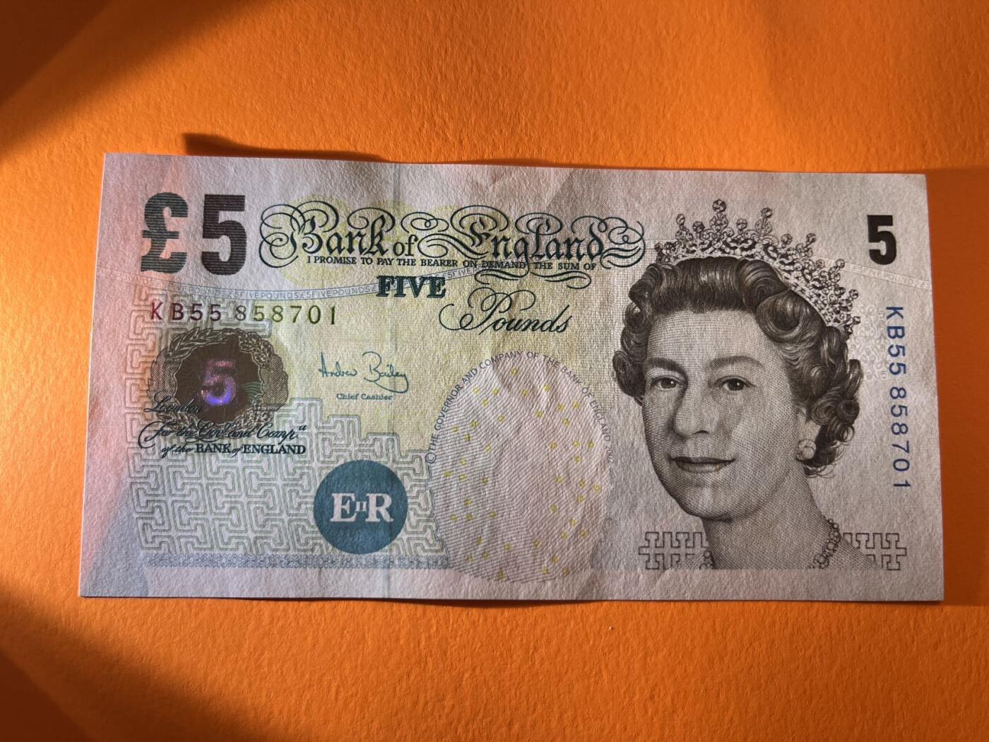 世界各国纸币拍卖 英国5英镑 实物图