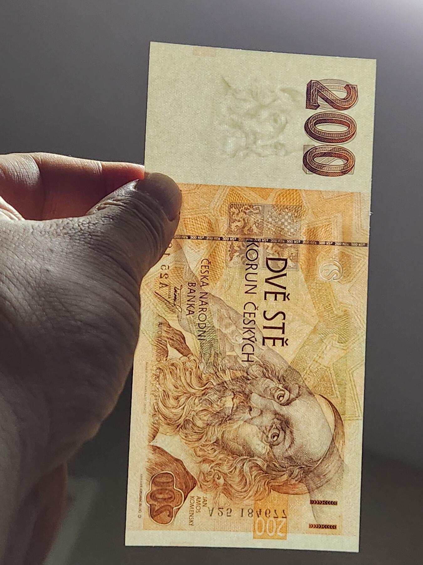 2月15号晚上8点 外国纸币自动截拍第26场 捷克 纸币 1993年 初版 200克朗 A版  全新