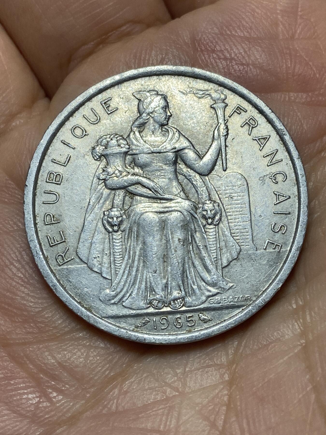 2026年第二十七场(总第一百九十六场）外国好品散币场(免佣金) 法属波利尼西亚🇵🇫1965年5法郎(第一版)