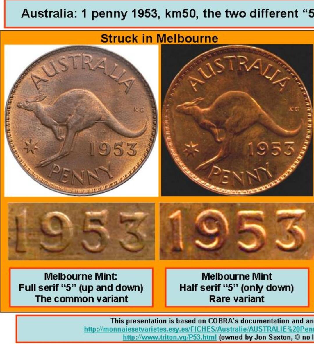 2026年第二十六场(总第一百九十五场）外国好品散币场(免佣金) 澳大利亚🇦🇺1953单年份1便士(伊丽莎白二世加冕年，青年桂冠第一版，m版墨尔本造，Full Serif 5–全美术字体5版)