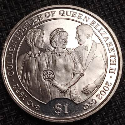 布加迪🐬～世界钱币(上海)🌾第 276 期 /  各国套币和散币 - 英属维尔京群岛 2002年 1元 女王金禧纪念克朗币 ～美国总统里根和夫人