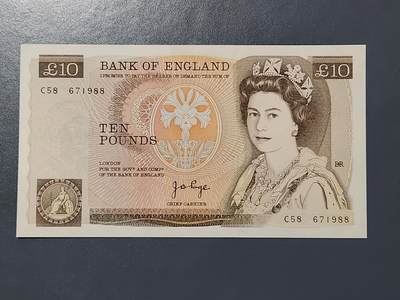 2月15号晚上8点 外国纸币自动截拍第26场 - 英国英格兰银行D序列 10英镑(南丁.格尔)首发PAGE签名几乎全新