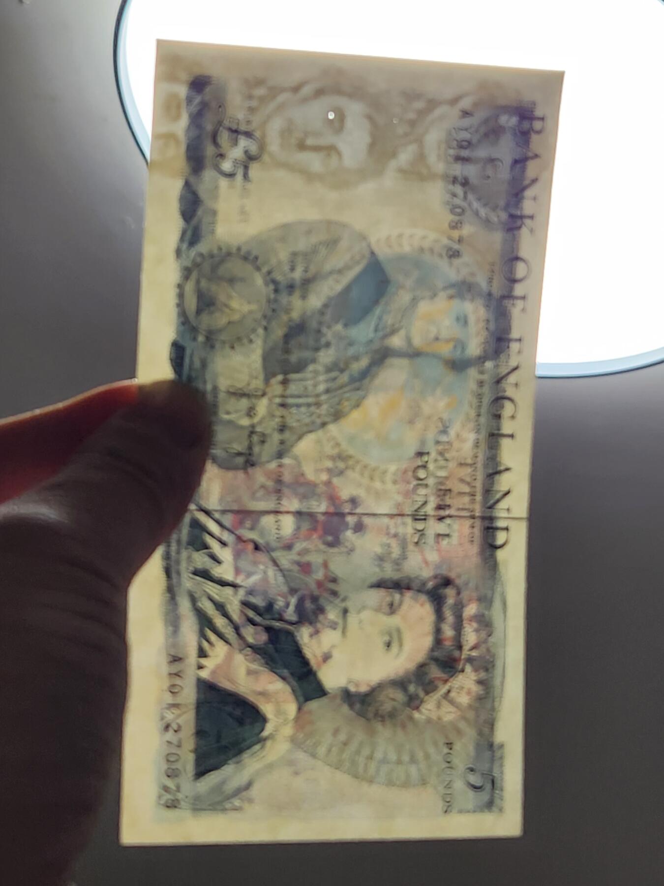 2月15号晚上8点 外国纸币自动截拍第26场 英國紙幣 D序列 5磅 70年代 Page簽名較早期 新品有针眼