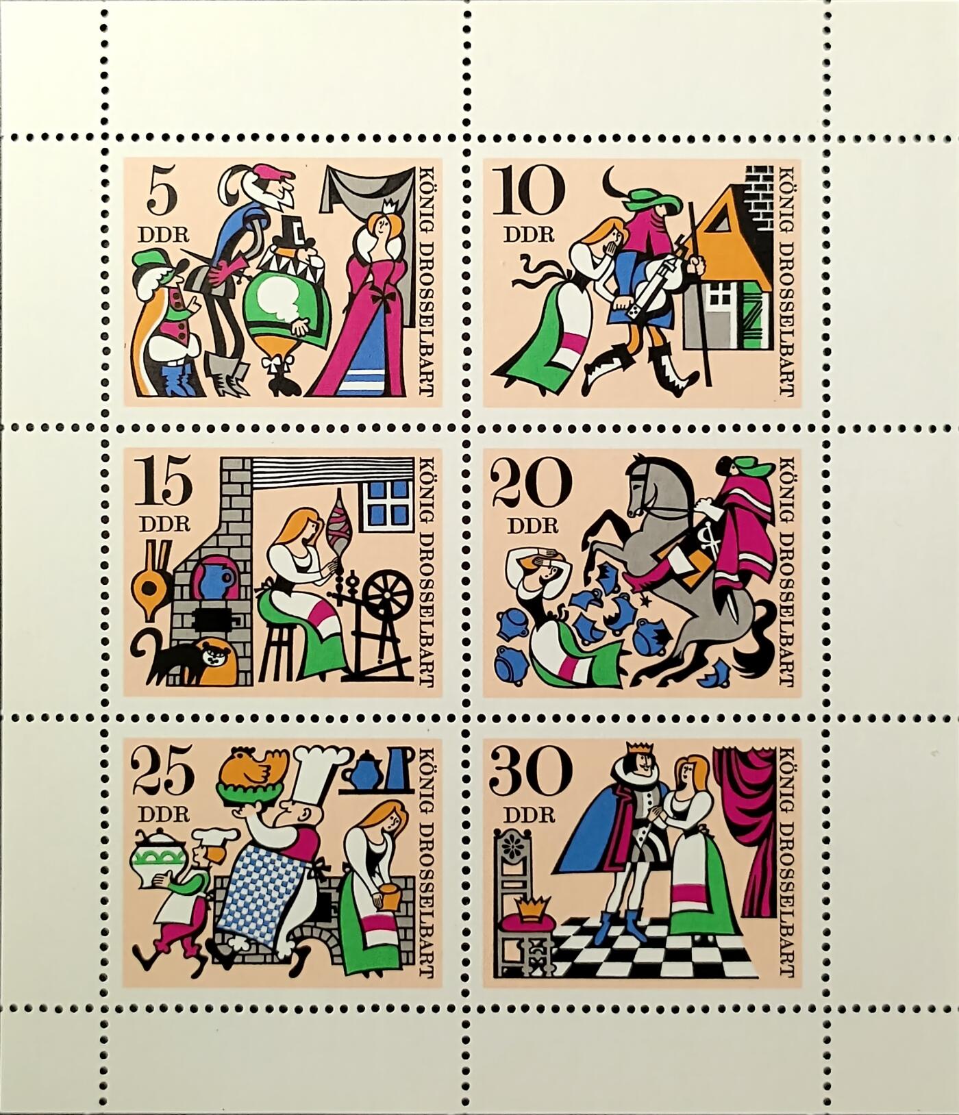 ↓君缘收藏744期☞钱币邮品↓无佣金、可寄存、满30元包邮  德国邮票东德，1967年童话(第二组):格林童话《画眉嘴国王》小版张