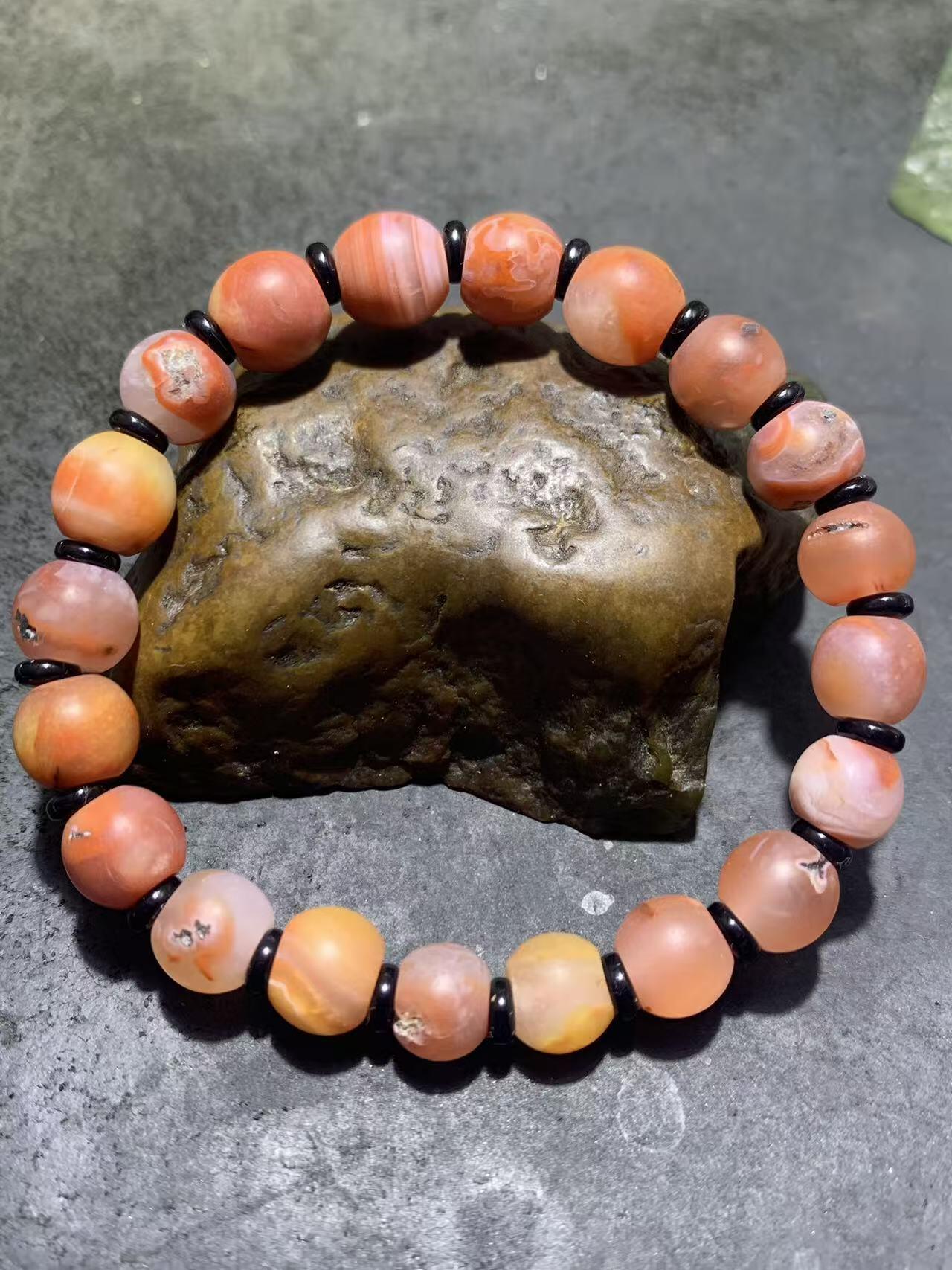 川料亚光南红玛瑙苹果珠单圈手串一条