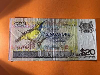 世界各国纸币拍卖 - 新加坡鸟20元 实物图