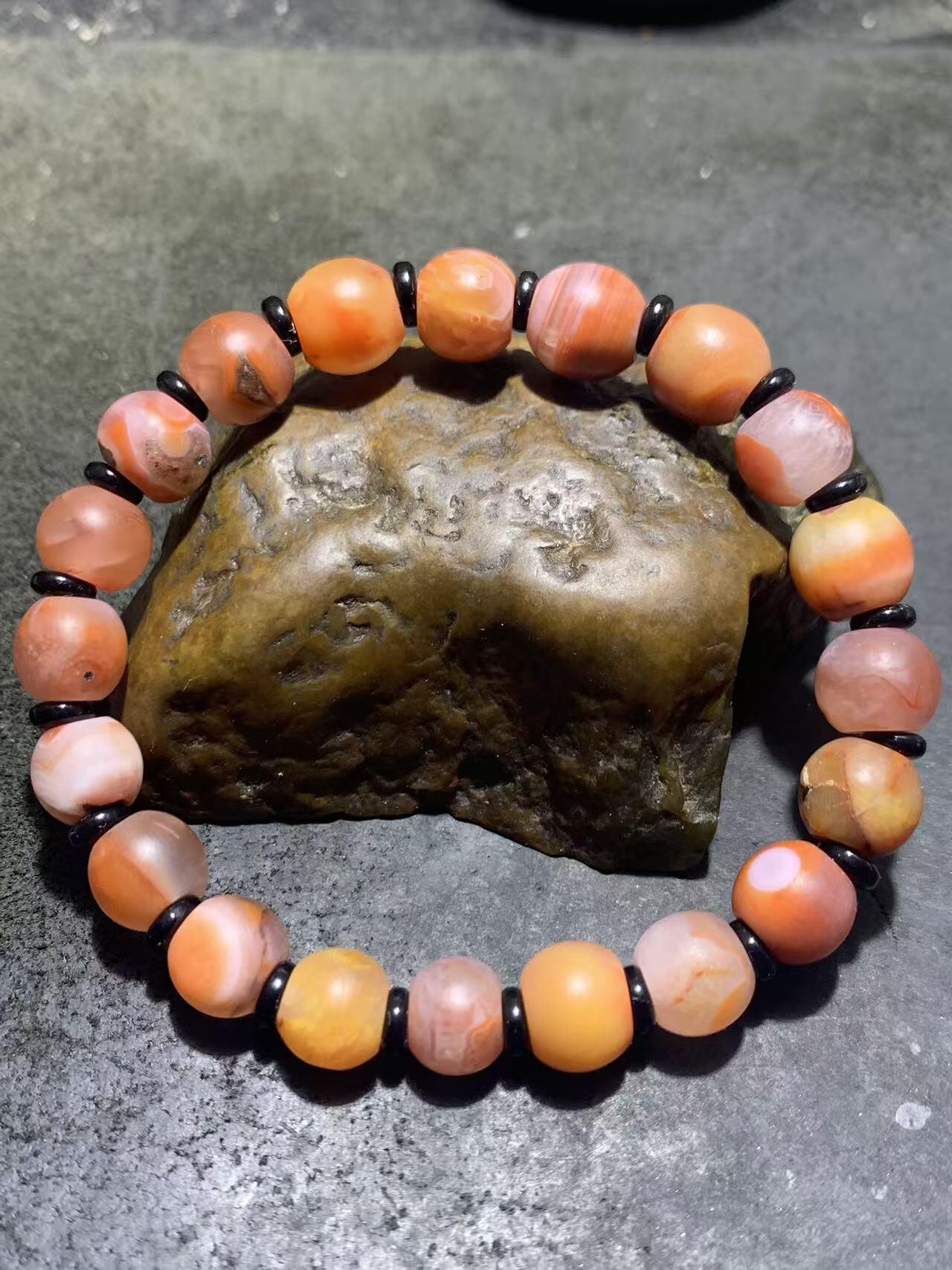 川料亚光南红玛瑙苹果珠单圈手串一条