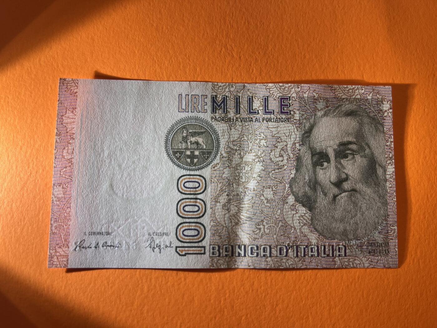 世界各国纸币拍卖 意大利1000里拉 实物图