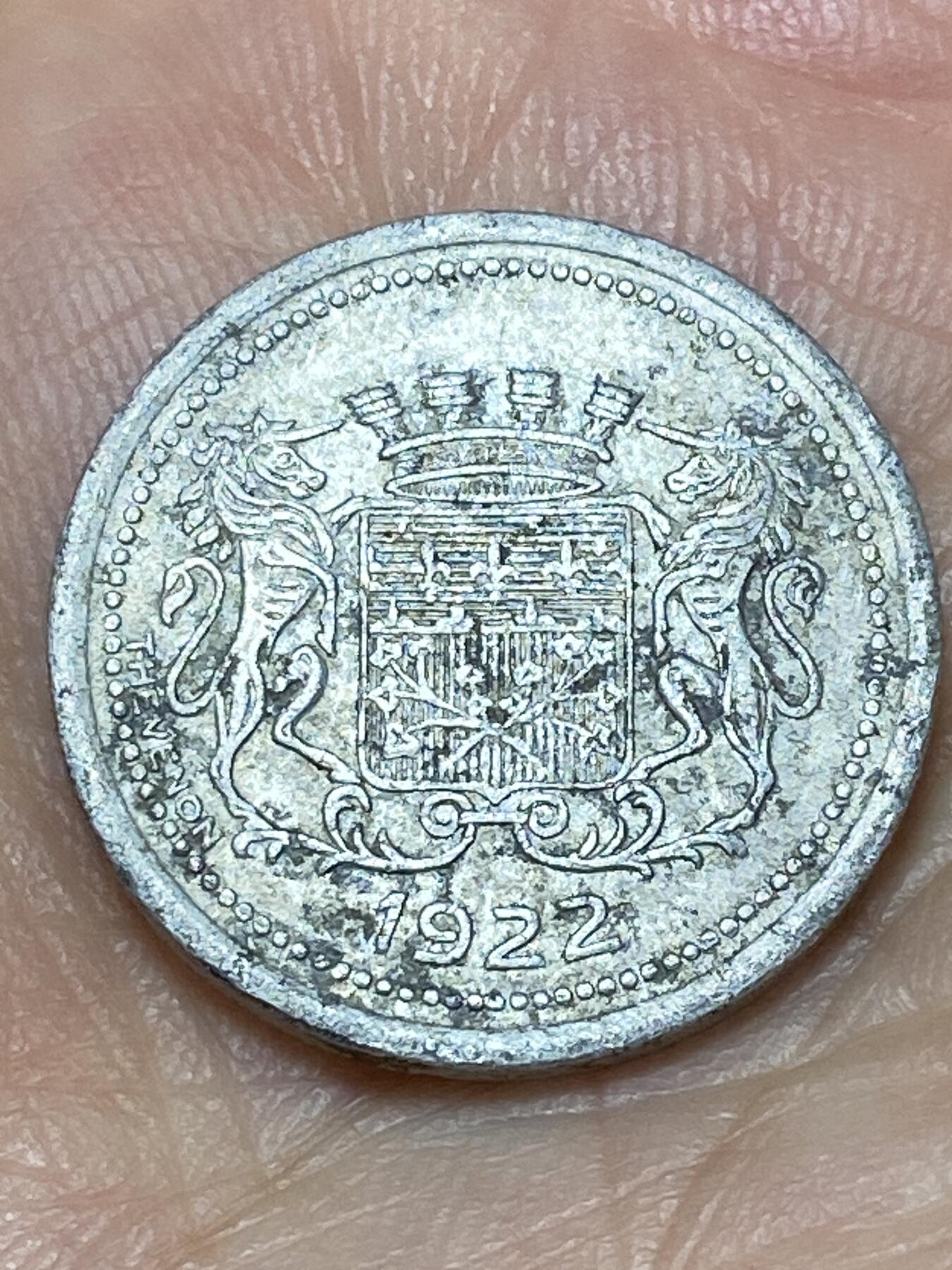 2026年第二十七场(总第一百九十六场）外国好品散币场(免佣金) 少见–法兰西第三共和国1922年5分紧急状态币(一战后亚眠商会紧急代币)