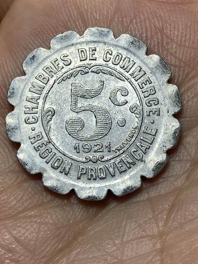 2026年第二十七场(总第一百九十六场）外国好品散币场(免佣金) - 少见好品–法兰西第三共和国1921年5生丁紧急状态币(一战后普罗旺斯商会紧急代币)