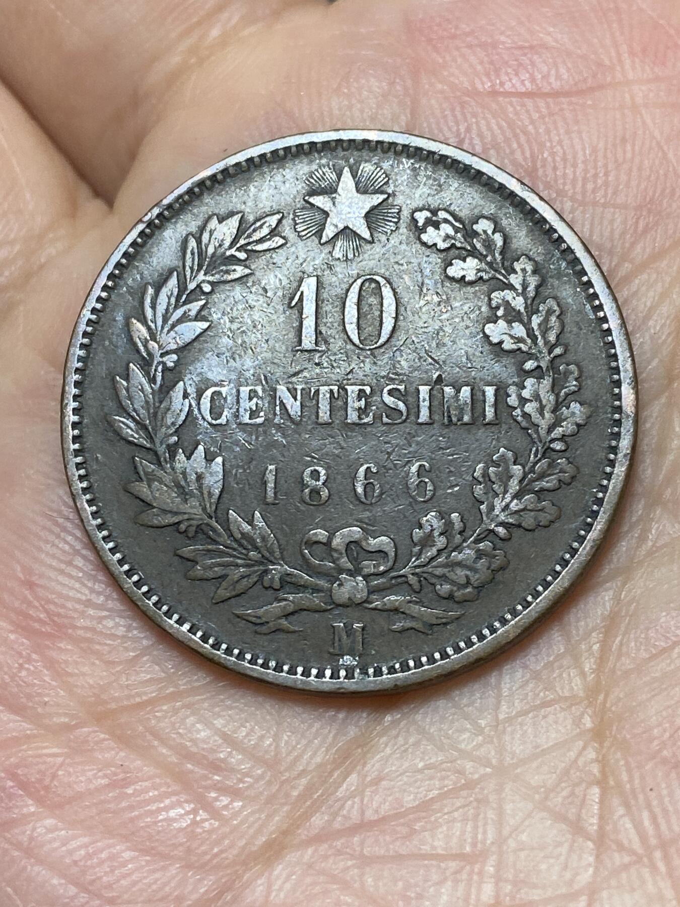 2026年第二十七场(总第一百九十六场）外国好品散币场(免佣金) 意大利王国1866年10分(维托里奥·埃马努埃莱二世时期，M标米兰造，关门年仅发行2年)