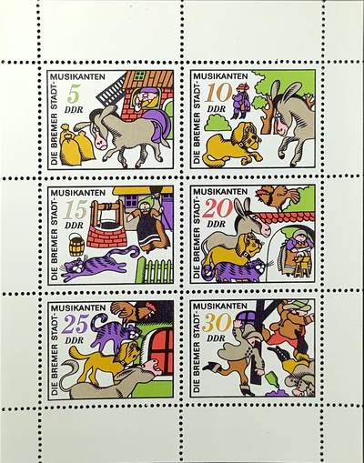 ↓君缘收藏744期☞钱币邮品↓无佣金、可寄存、满30元包邮  - 德国邮票东德，1971年童话(第六组):格林童话《不莱梅的城市乐手》小版张