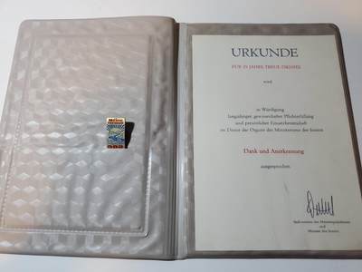 韵星假日军品类拍卖第41期 -- Rimey Holidays Militaria Auction 41 - 民主德国对内务部服务尽职尽责感谢奖状+早期铜制证章一套