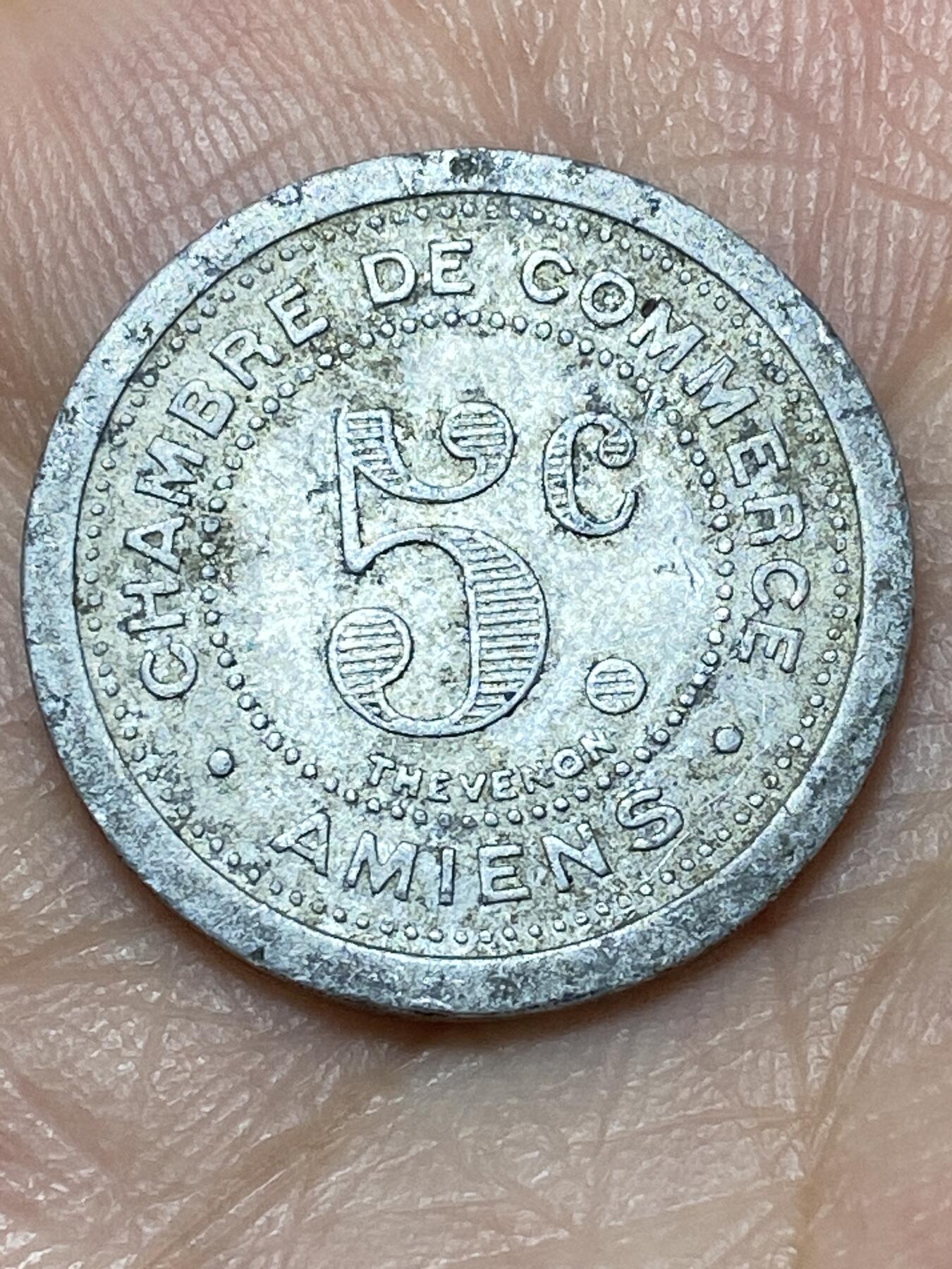 2026年第二十七场(总第一百九十六场）外国好品散币场(免佣金) 少见–法兰西第三共和国1922年5分紧急状态币(一战后亚眠商会紧急代币)