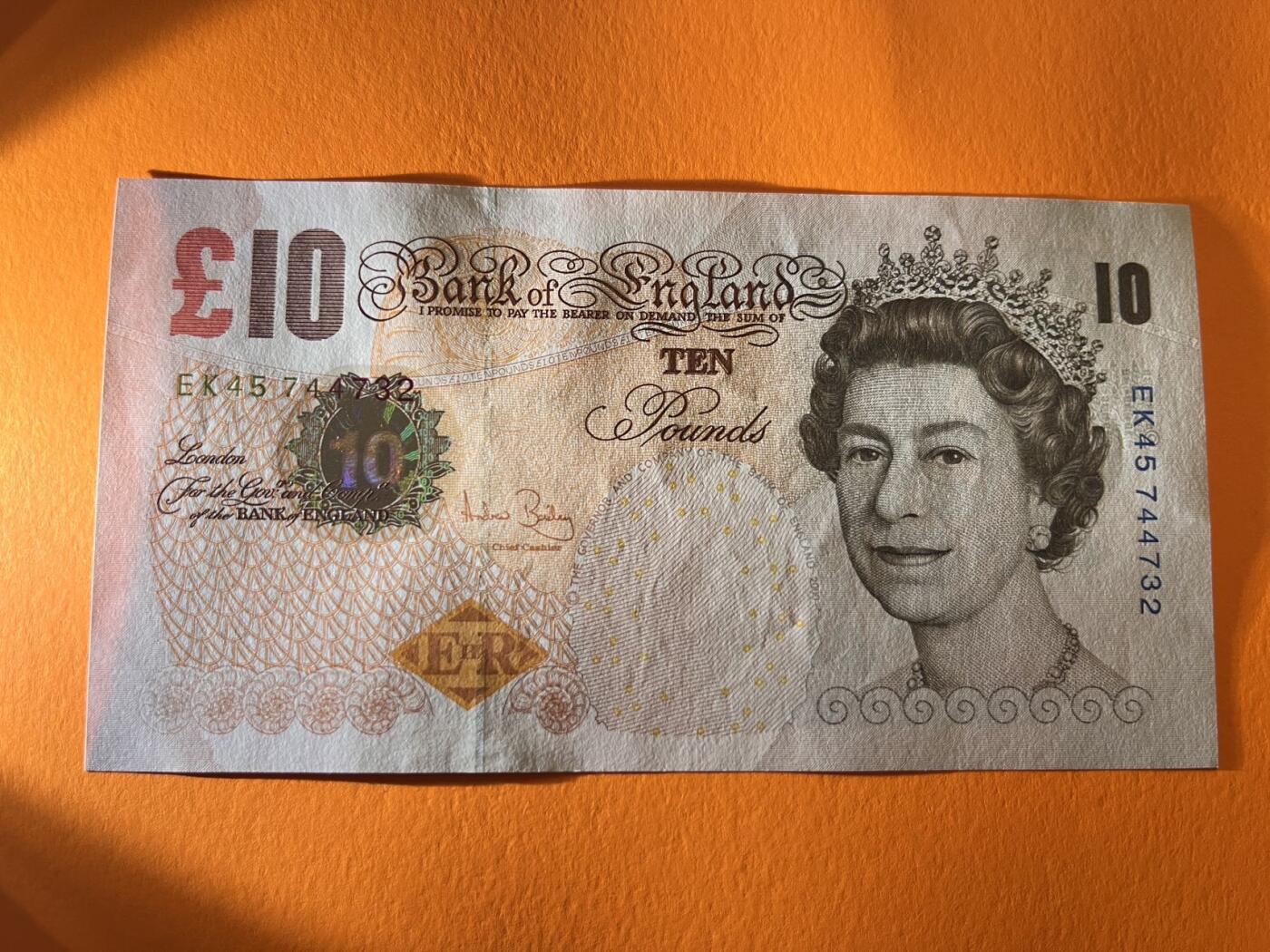 世界各国纸币拍卖 英国2000年 10英镑实物图