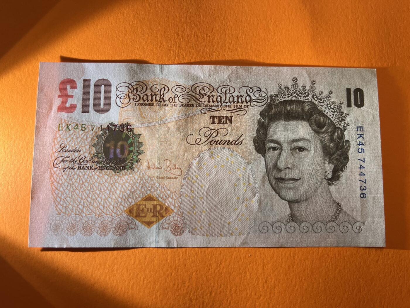 世界各国纸币拍卖 英国2000年 10英镑实物图