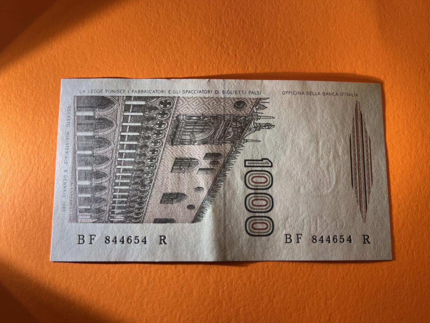 世界各国纸币拍卖 意大利1000里拉 实物图