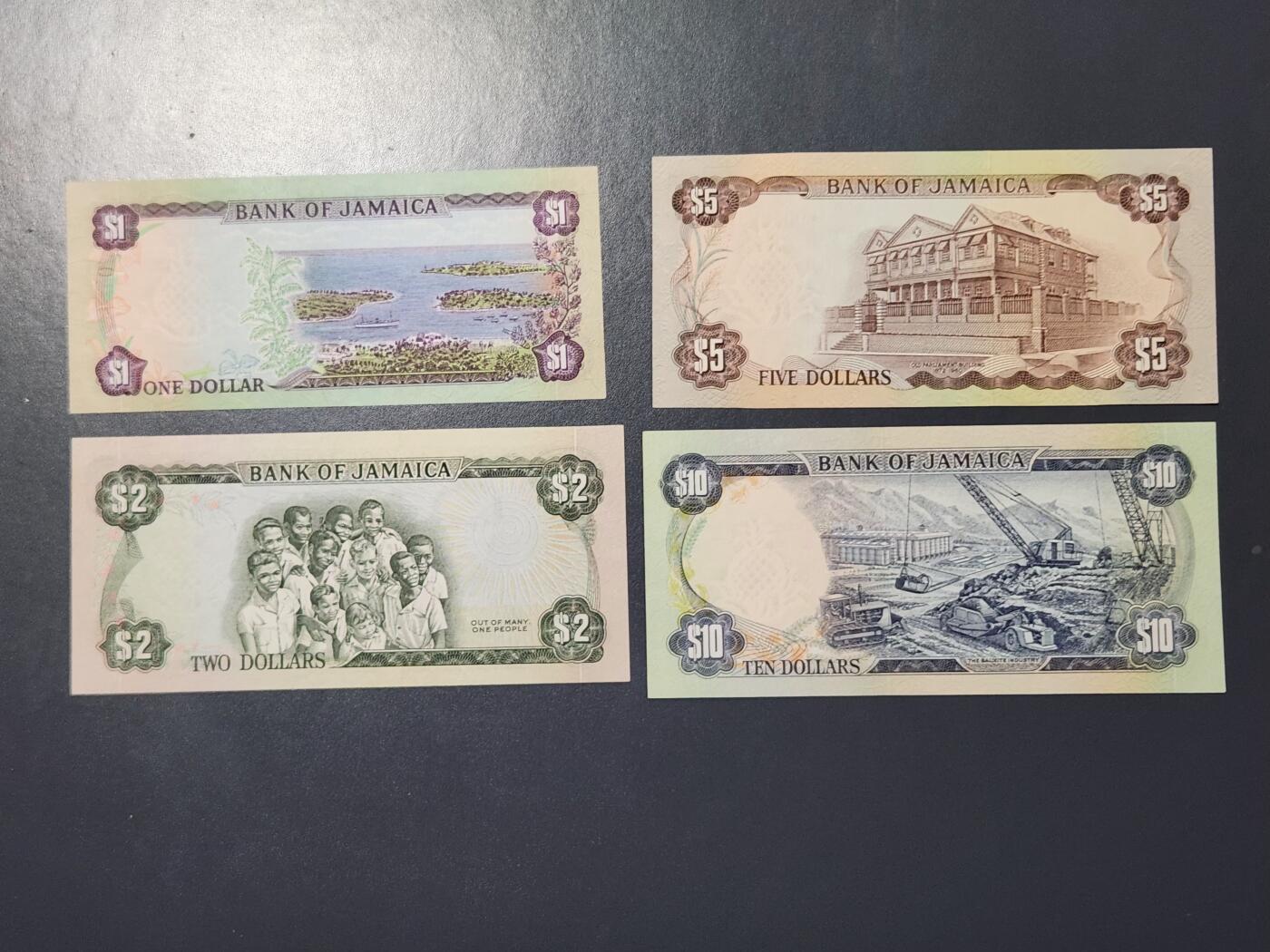 2月15号晚上8点 外国纸币自动截拍第26场 加盖版 牙买加 1978年1,2,5,10元 全同号 全新套票