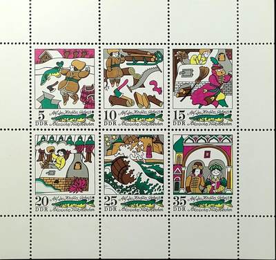 ↓君缘收藏744期☞钱币邮品↓无佣金、可寄存、满30元包邮  - 德国邮票东德，1973年童话(第八组):俄国民间冬令童话《梭子鱼的命令》小版张