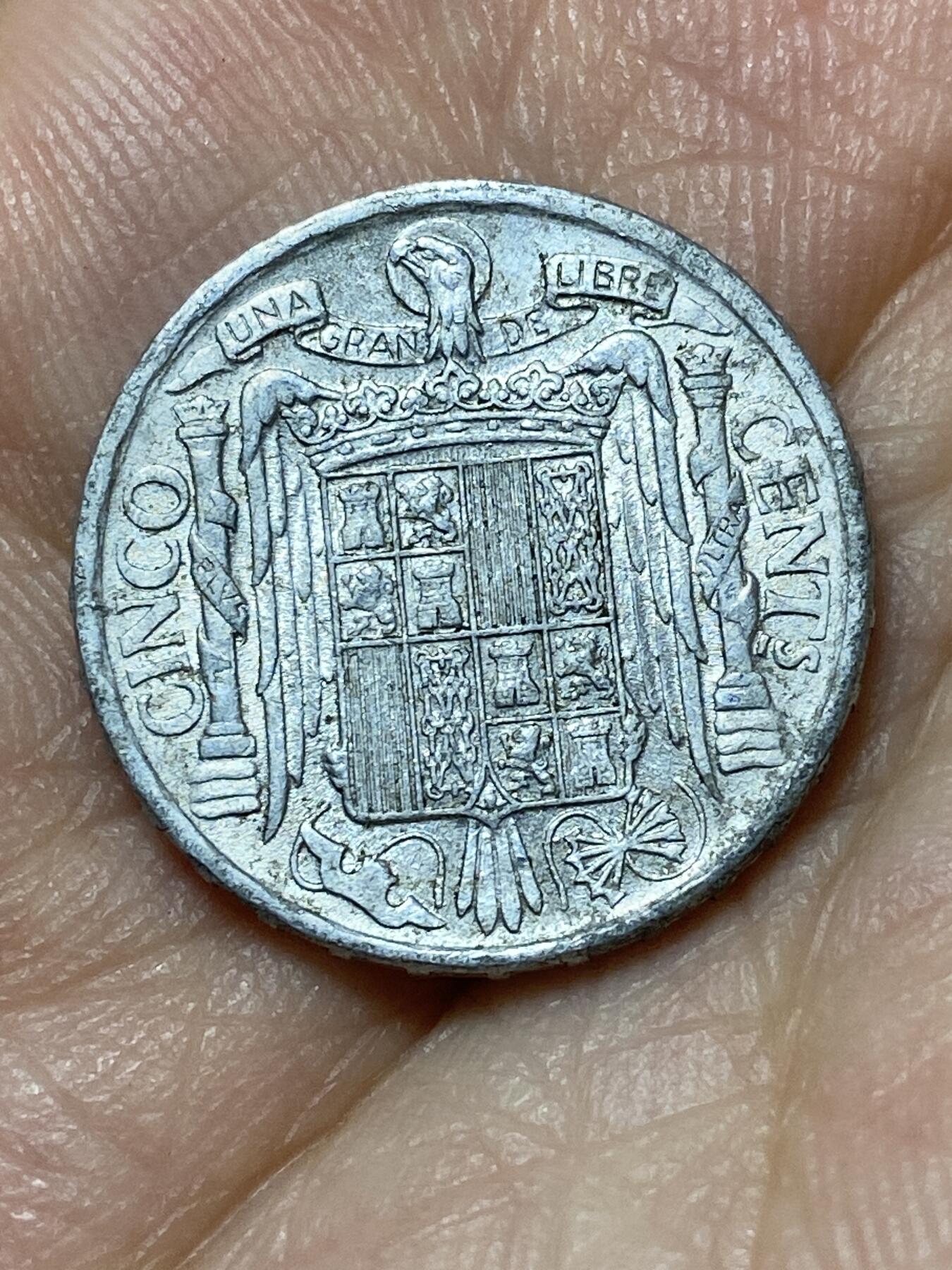 2026年第二十七场(总第一百九十六场）外国好品散币场(免佣金) 西班牙🇪🇸1945年5分(国民政府时期，实际为弗朗哥控制)