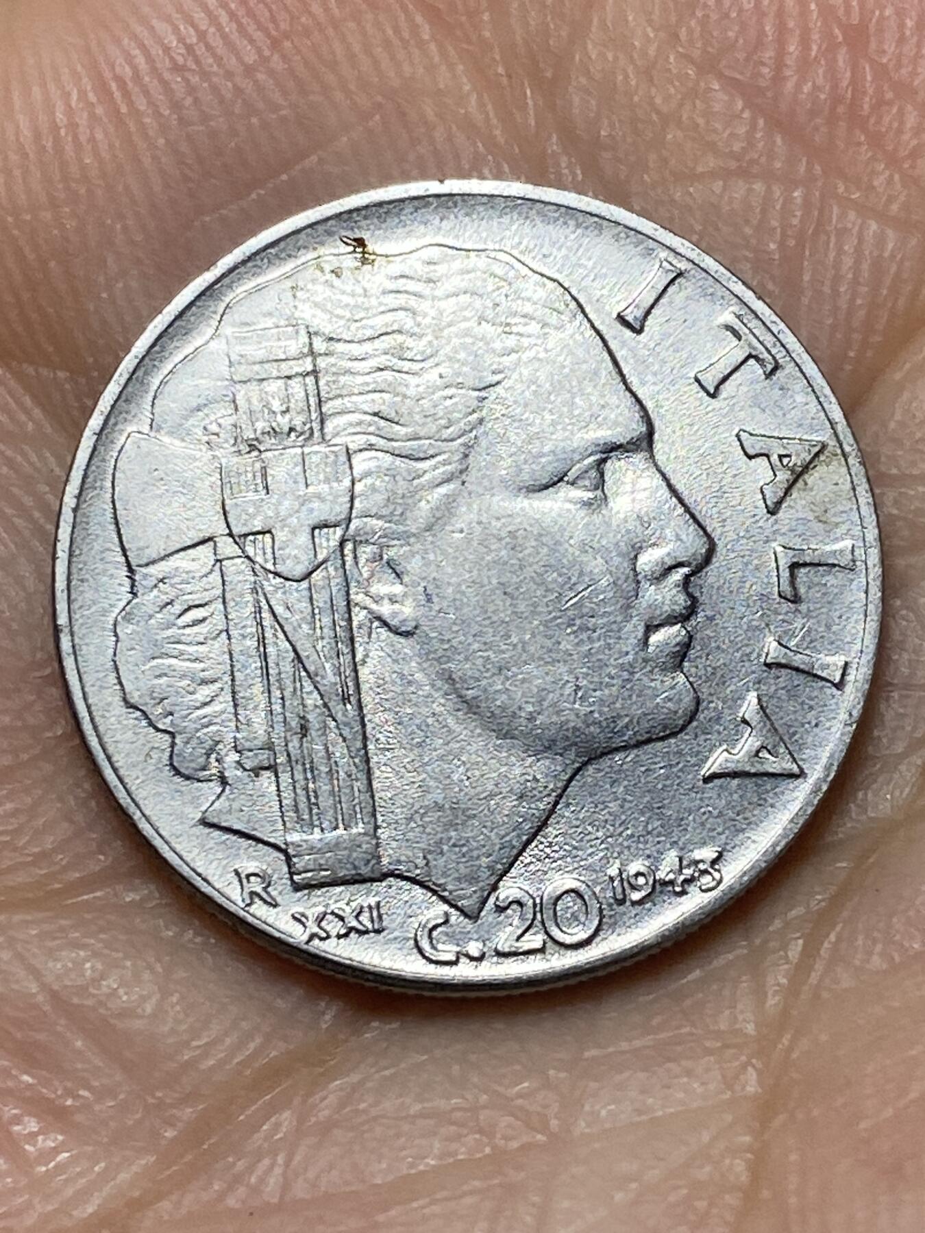 2026年第二十七场(总第一百九十六场）外国好品散币场(免佣金) 意大利王国1943年20分(维托里奥·埃马努埃莱三世第四套，有磁版)