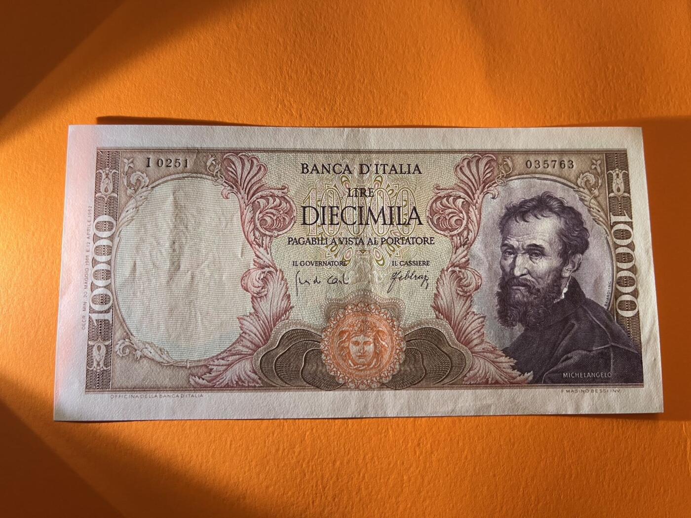 世界各国纸币拍卖 意大利1966年 10000里拉 实物图