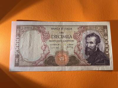 世界各国纸币拍卖 - 意大利1966年 10000里拉 实物图