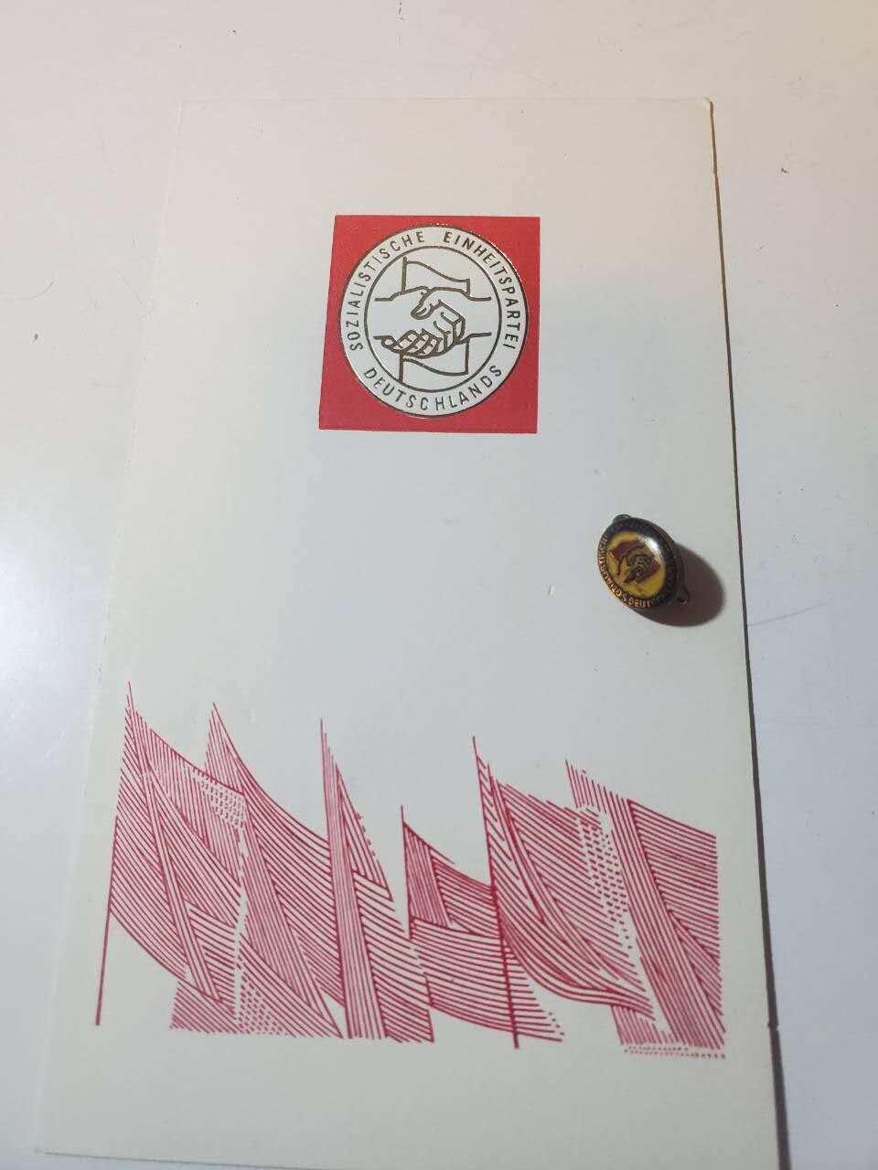 韵星假日军品类拍卖第41期 -- Rimey Holidays Militaria Auction 41 民主德国统一社会党党证章+统一社会党代表大会邀请函 好品邀请函少见