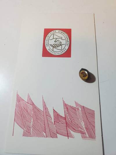 韵星假日军品类拍卖第41期 -- Rimey Holidays Militaria Auction 41 - 民主德国统一社会党党证章+统一社会党代表大会邀请函 好品邀请函少见