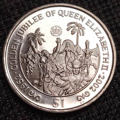 布加迪🐬～世界钱币(上海)🌾第 276 期 /  各国套币和散币 - 英属维尔京群岛 2002年 1元 女王加冕50周年纪念克朗币
