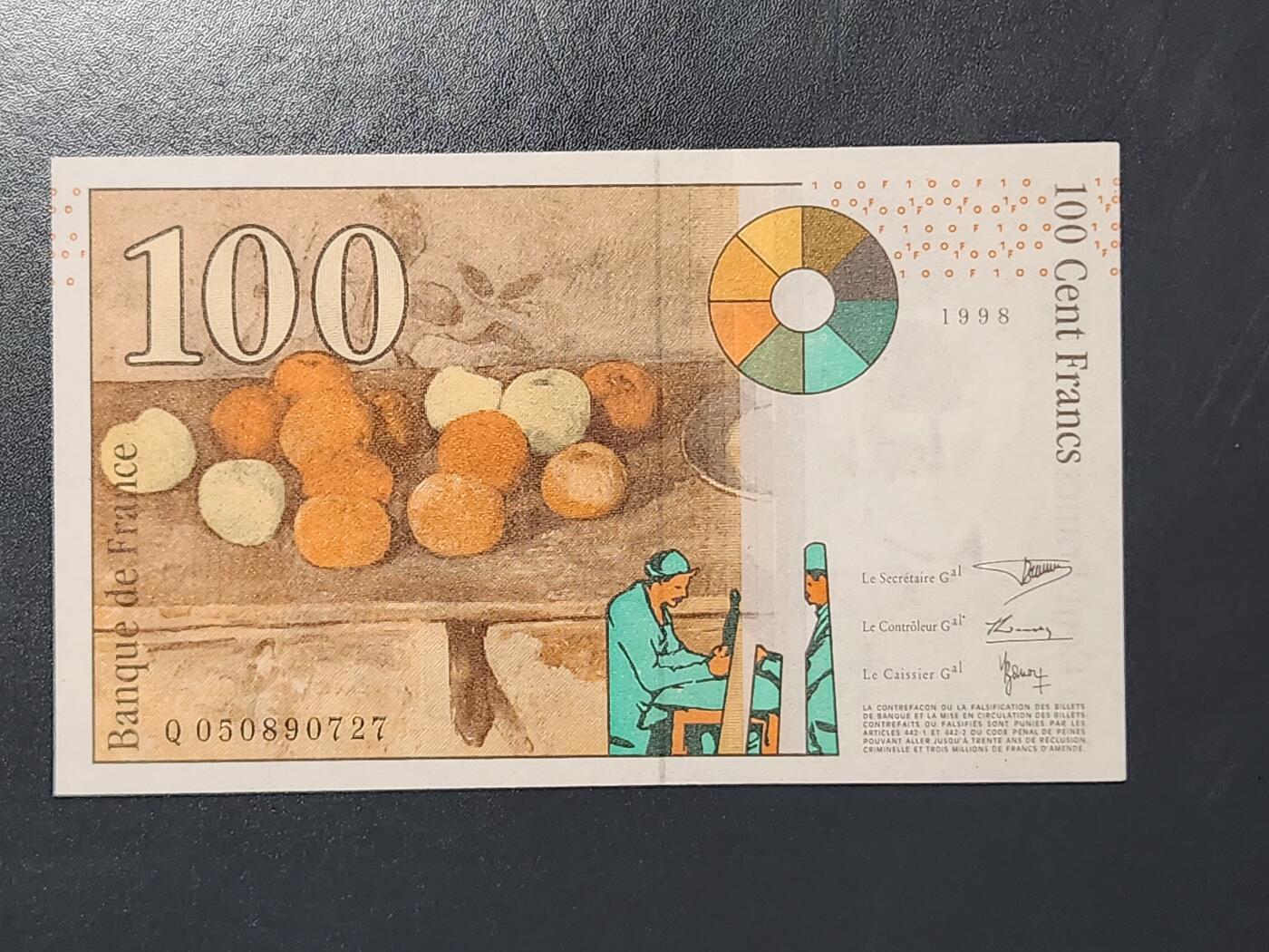 2月15号晚上8点 外国纸币自动截拍第26场 末版法国100法郎 极美品