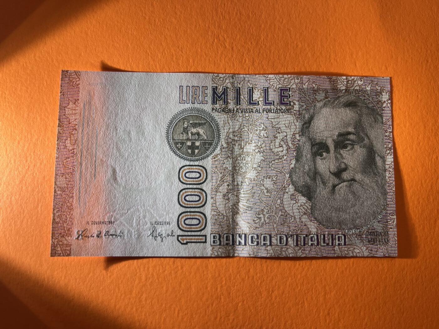 世界各国纸币拍卖 意大利1000里拉 实物图