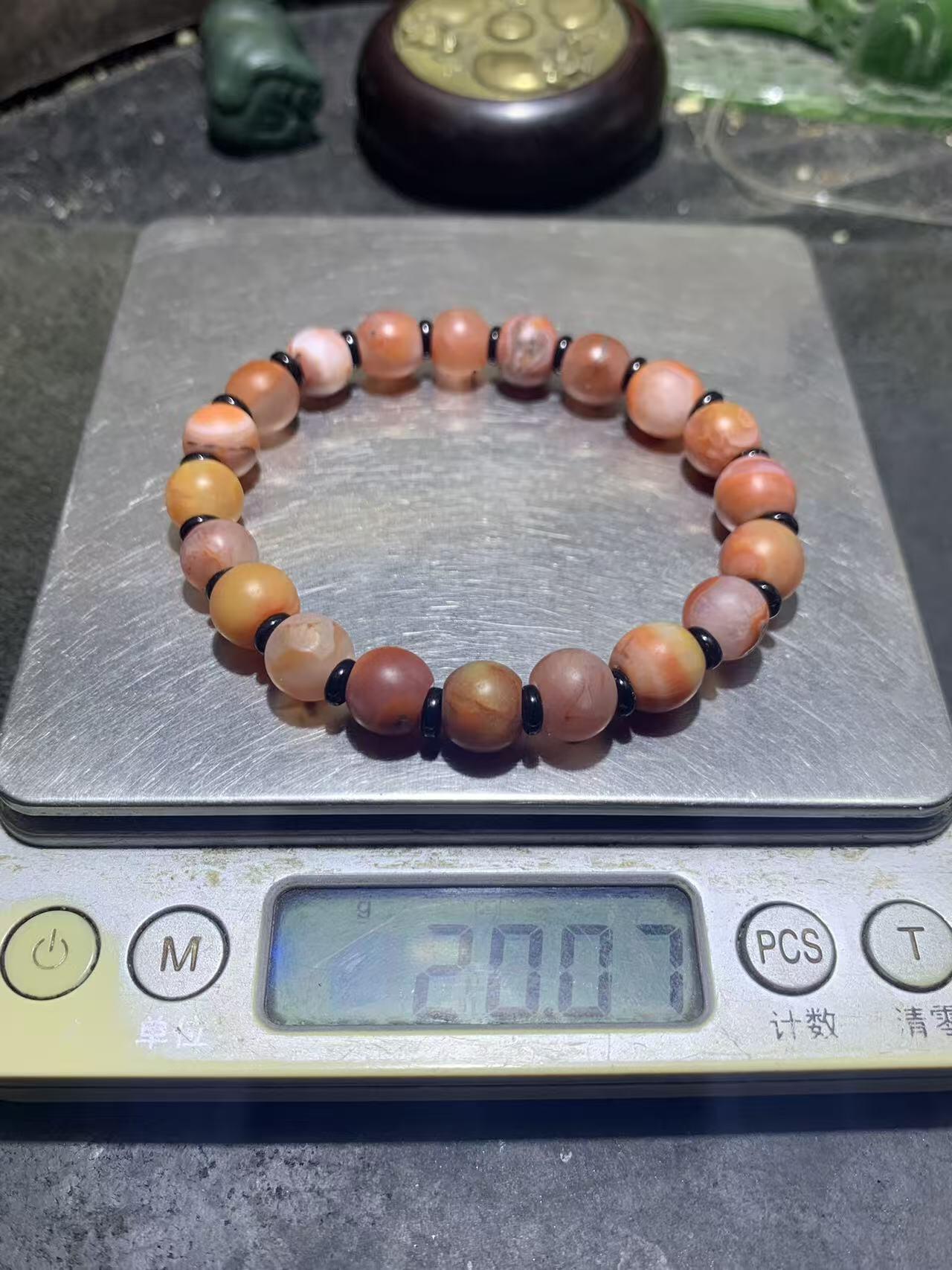 川料亚光南红玛瑙苹果珠单圈手串一条