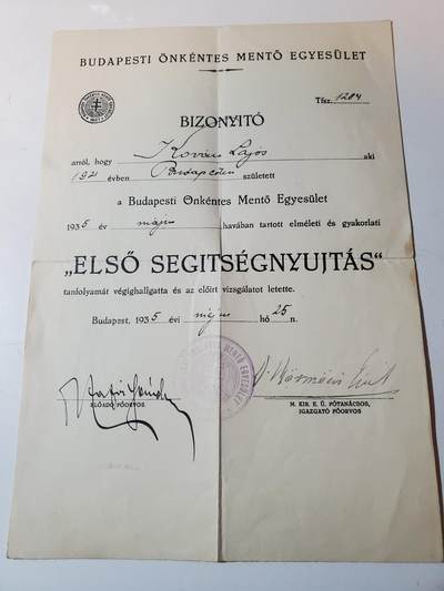 韵星假日军品类拍卖第41期 -- Rimey Holidays Militaria Auction 41 - 匈牙利王国急救救生员资格证书 少见保存完好 