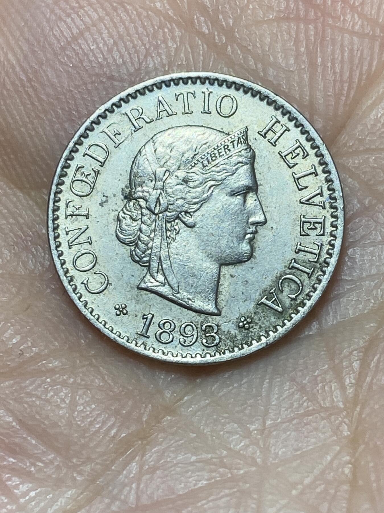 2026年第二十七场(总第一百九十六场）外国好品散币场(免佣金) 稀少早期年份好品–瑞士🇨🇭1893年5拉彭(第二版，B标伯尔尼造)