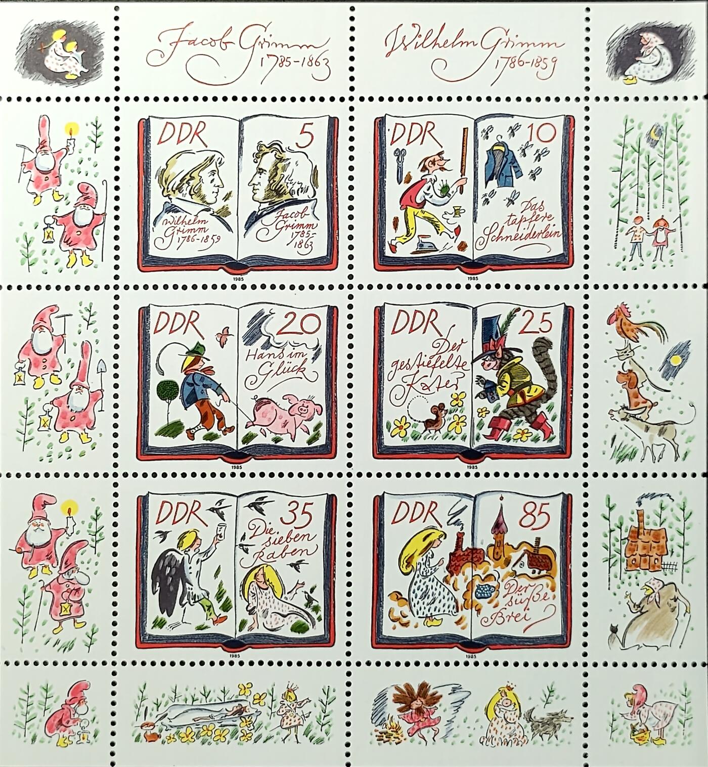 ↓君缘收藏744期☞钱币邮品↓无佣金、可寄存、满30元包邮  德国邮票东德，1985年童话(第十五组):格林兄弟诞辰200周年·《勇敢的小裁缝》等小版张