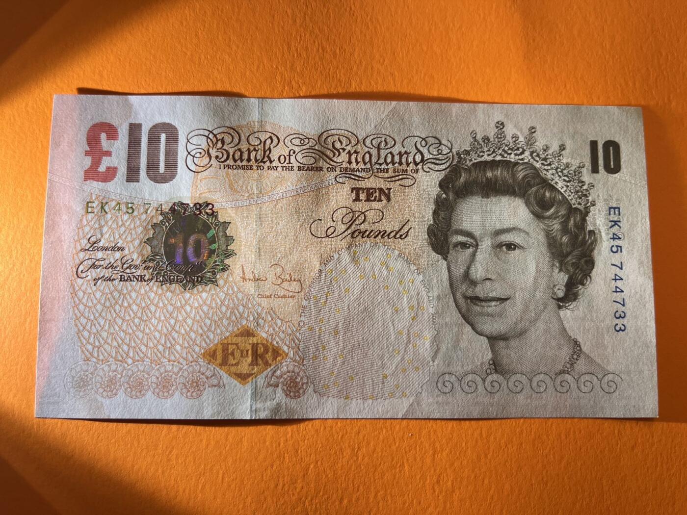 世界各国纸币拍卖 英国2000年 10英镑 实物图