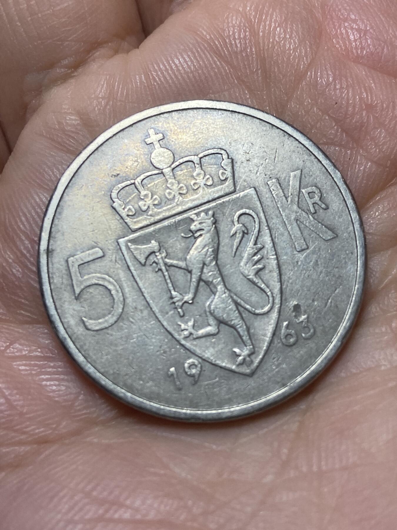 2026年第二十六场(总第一百九十五场）外国好品散币场(免佣金) 挪威🇳🇴1963年5克朗(奥拉夫五世第一版)