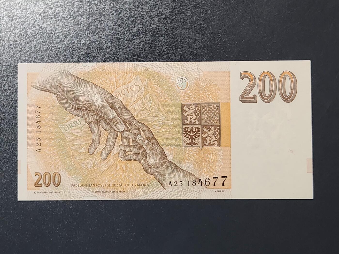 2月15号晚上8点 外国纸币自动截拍第26场 捷克 纸币 1993年 初版 200克朗 A版  全新