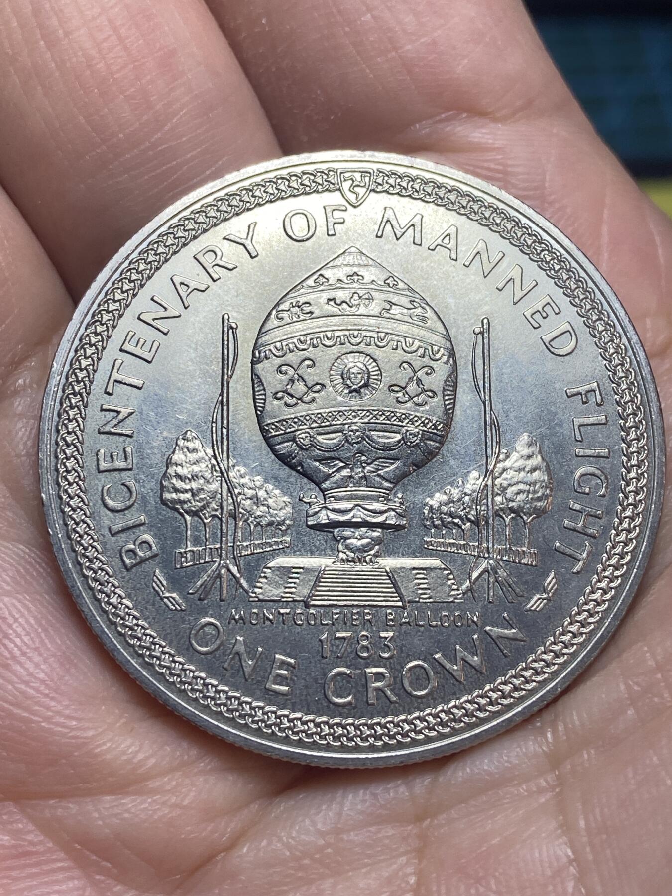 2026年第二十八场(总第一百九十七场）新春初七特拍场(佣金3%最低1元) 少见品种–英属马恩岛🇮🇲1983年1克朗(载人飞行200周年系列纪念币–气球)