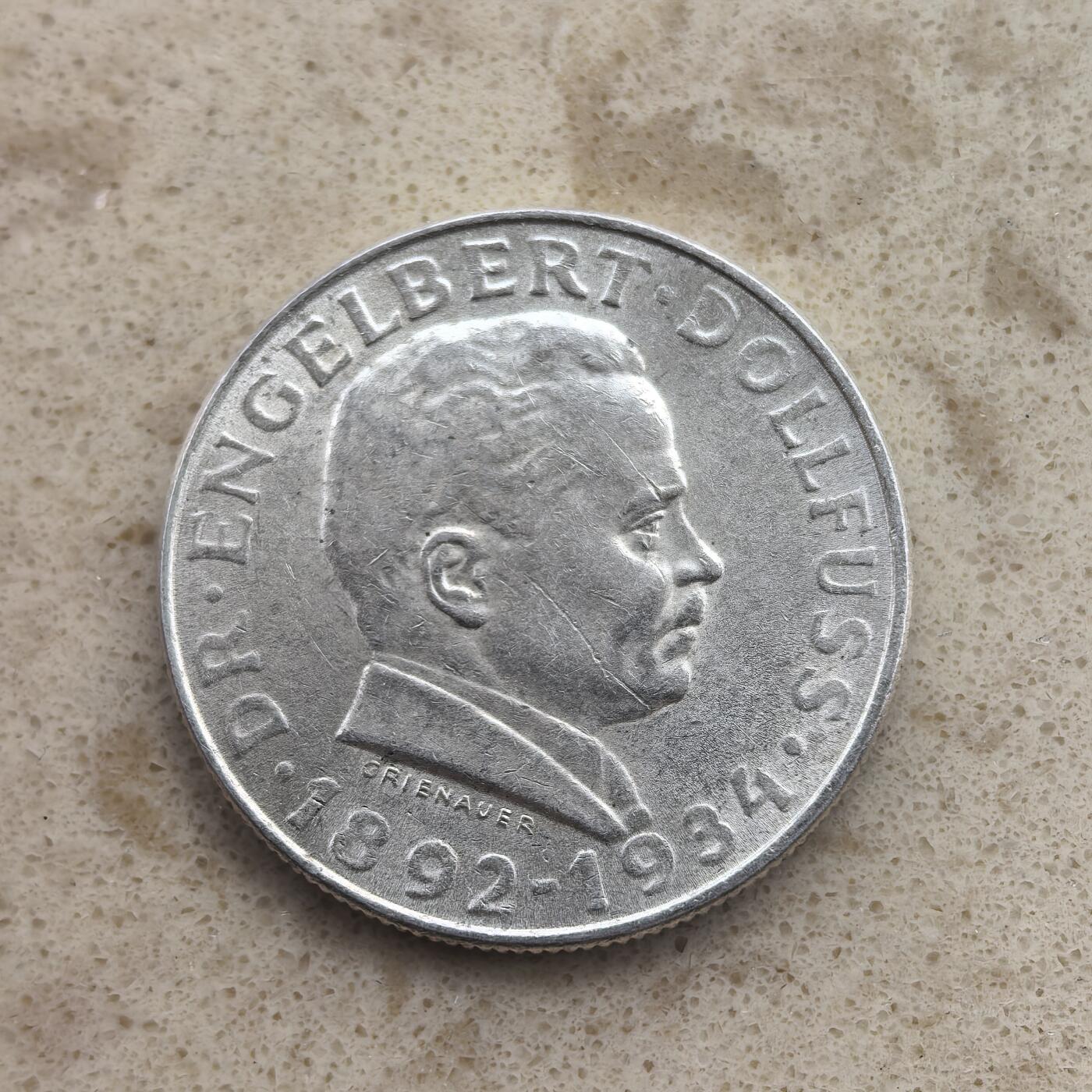 道一币馆币章第一百六十五场 奥地利1934年奥地利政治家,总理陶尔斐斯逝世2先令银币  12g 640s